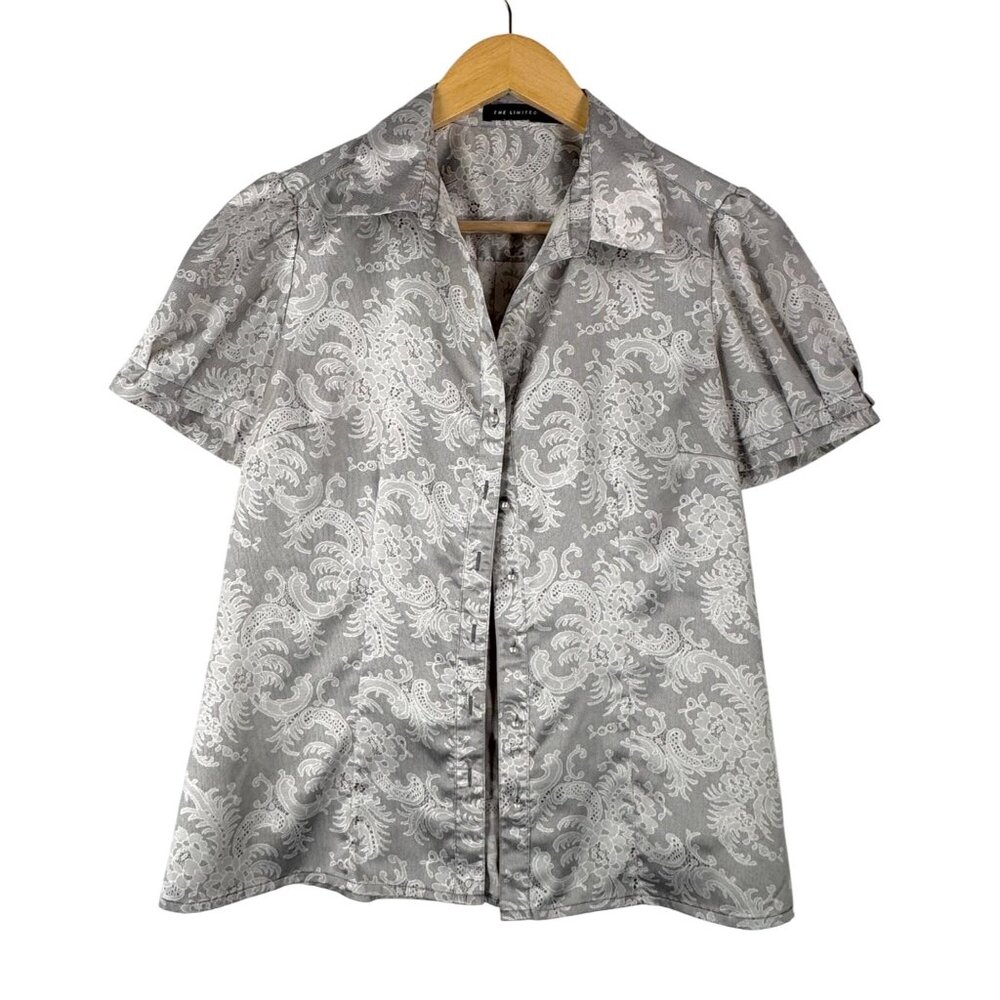 VTG The limited Y2K silk floral blouse grey whimsy goth sz S